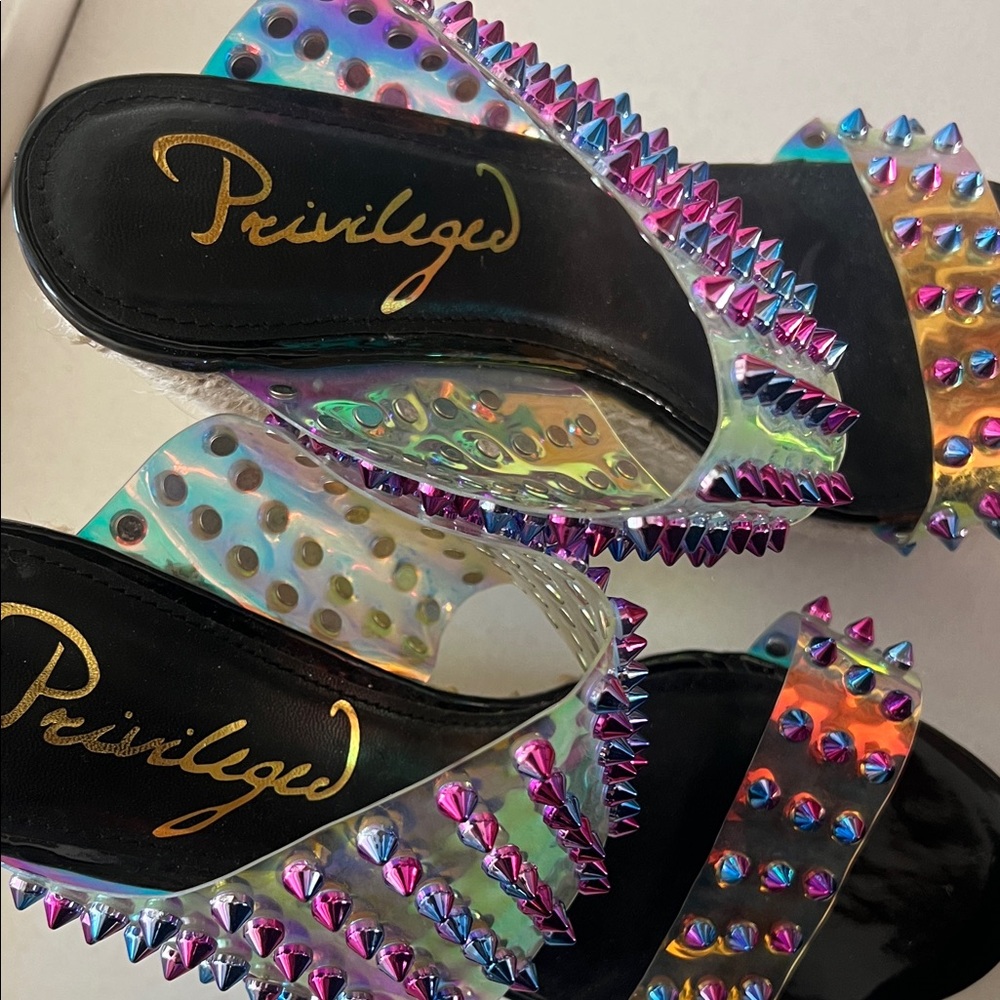 Privileged Iridescent Studded Platform Sandals - image 2